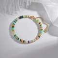 Pulsera retro de piedras naturales en colores macaron con cadena de acero inoxidable - Verde