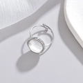 Minimalist silver steel ring with circular white shell inlay and adjustable open band - Adjustable Open / Silver-White Shell