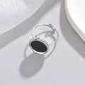 Adjustable silver ring with irregular black mother of pearl inlay in minimalist style - Adjustable Open / Silver-Black Enamel