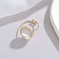 Irregular 14K gold-plated titanium ring with round white mother of pearl inlay - Adjustable Open / Gold-White Shell