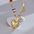 14K gold-plated titanium steel necklace with colorful beads and star-set heart pendant - Gold
