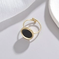 Minimalist 14K gold plated titanium ring with black round element and open adjustable band - Adjustable Open / Gold-Black Enamel