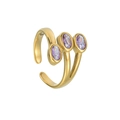 Anello aperto vintage dorato francese con tre pietre di zircone viola ovali a gradini - Viola