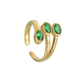 Anello dorato regolabile con tre pietre ovali verde smeraldo incastonate a castone verticale - Verde