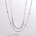 Collar de doble capa de acero inoxidable plateado con cadena de serpiente y de cuentas - Color Acero