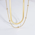 Collar de doble capa dorado con cadena de serpiente y cuentas para mujer - Dorado
