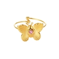 Dettaglio anello a farfalla dorato regolabile con pietra preziosa rosa centrale - Anello Regolabile Farfalla con Zircone Rosa (N2186)