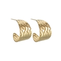 Detail of gold geometric C-shaped earrings with hand-hammered texture finish - Hammered Irregular Style