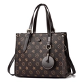 Bolso tote estructurado marrón oscuro con estampado de monograma vintage y asas superiores - Monograma Vintage