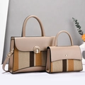 Ensemble de deux sacs à main bicolores en tissu texturé kaki avec poignées robustes - Kaki