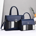 Set borse a mano blu navy a righe con chiusura a cerchio dorata e tracolla rimovibile - Blu