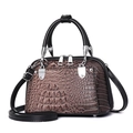 Coffee brown crocodile pattern handbag with black handle and adjustable shoulder strap - Khaki