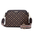Brown monogram crossbody bag for women with adjustable red and green striped web strap - Coffee Small Print
