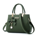 Sac à main vert foncé en cuir PU grainé avec pendentif fleur et nœud papillon - Vert