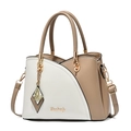 Women's large handbag in contrast white and khaki leather with gold logo and butterfly charm - White Contrast Khaki