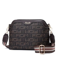 Dark brown faux leather crossbody bag with letter print and striped canvas strap - Vertical Letters