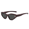 Retro burgundy cat-eye sunglasses with gray lenses and silver M hinge decoration - Wine Red Frame Grey Lens