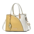 Chic yellow and white two-tone faux leather tote bag with butterfly charm and long strap - Yellow Contrast White