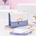 Fashionable purple and white glitter crossbody bag with large gold heart-shaped lock - Blue