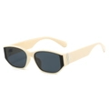Lunettes de soleil rétro ovales crème avec verres gris et détails de charnière argent - Monture Blanc Cassé Verres Gris
