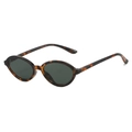 Vintage oval sunglasses with tortoiseshell frames and dark green lenses in 45-degree view - Regular / Leopard Frame Dark Green Lens