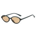 Retro oval sunglasses with dark frames and translucent amber lenses in a front-side view - Regular / Grey Frame Tea Lens
