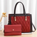 Women's burgundy tote bag with V-quilt stitching and matching clutch purse set - Jujube Red With Wallet