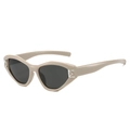Retro cat eye sunglasses in beige frames with dark grey lenses and silver metal accents - Regular / Standard (13% VAT) Khaki Frame, Gray Lenses