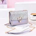 Lavender shoulder bag with sparkling silver sequins and a gold heart-shaped metal lock - Gray