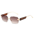 Frameless square sunglasses with gradient lenses and gold metal temples in 45-degree view - Gold Frame Gradient Tea Lens