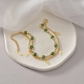 14K vergoldetes Edelstahl-Armband mit grünen bösen Blicken und kleinen Blatt-Anhängern - Evil Eye Blatt Doppelschichtiges Armband