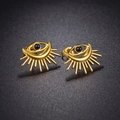Golden evil eye stud earrings with black bead center and radial eyelash design - Natural Stone Evil Eye Style / Gold/Black