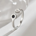 Silver stainless steel open ring with Roman numerals, crystal and black enamel detail - Open Ring (M-R656) / Steel