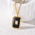 Vintage French geometric square necklace with black enamel and zircon in gold finish - Black Enamel (Black)