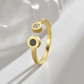 Anello aperto dorato minimalista con numeri romani e zircone bianco incastonato - Anello Aperto (M-R656) / Oro