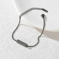 Minimalistisches schwarzes Edelstahl-Kettenarmband mit polierter gravierbarer Platte - Schwarz