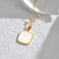 Minimalist square mother of pearl pendant necklace in gold stainless steel finish - Square Shell Necklace