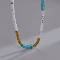Handgemaakte 14K gouden ketting met turkoois en marmeren kralen in vintage stijl - Lichtblauwe Gesplitste Kralenketting (Turkoois Stijl)