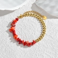 Bracciale bohémien in acciaio inossidabile dorato con pietre rosse irregolari - Catena d'Oro Pietra Rossa