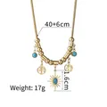 Goldene Edelstahlkette Lebensbaum mit blauem Türkis Sonnenanhänger und Schlangenkette - Sternhalskette