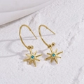 Elegant gold eight-pointed star earrings with a bright blue stone on a white stone background - Eight-pointed Star Style(M-E395-BMX) / Gold
