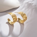 Golden C-shaped earrings with vintage sun-pattern engraving and geometric lines - Retro Wide Sun Pattern Earrings