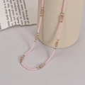 Pink seed bead necklace with 14K gold stainless steel accents and clear faceted beads - Pink
