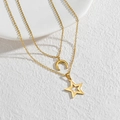 Collier double rang en acier inoxydable doré avec pendentifs croissant de lune et étoile - Collier double couche étoile lune doré
