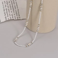 Chic 14K gold stainless steel beaded necklace with white pearls and gold accents - White
