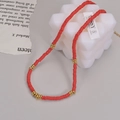 Collana minimalista in acciaio inossidabile placcato oro 14K con perle heishi rosse - Stile Argilla Morbida Rossa