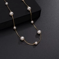 Elegant 14K gold plated stainless steel necklace with multi-size white pearls - Pearl Necklace