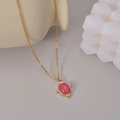 Collana in acciaio inox oro 14K con ciondolo ovale in argilla polimerica rosa su catena - Stile Ciondolo Rosa Rosa