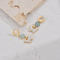 14K gold plated evil eye earrings featuring blue charm and white butterfly drop - Golden Butterfly Rhinestone Earrings