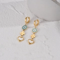 14K gold plated stainless steel long evil eye, clover and heart dangle earrings - Clover Heart Earrings